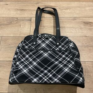 Black and White Plaid Shoulder Bag with Dome Shape